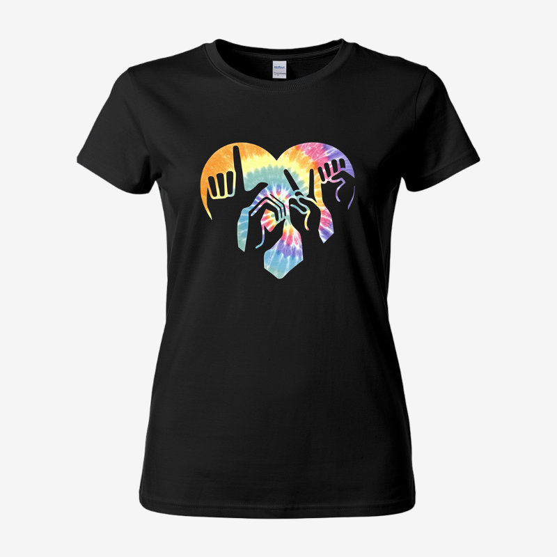 Women ASL "LOVE" Hand Sign Heart Graphic T-Shirt